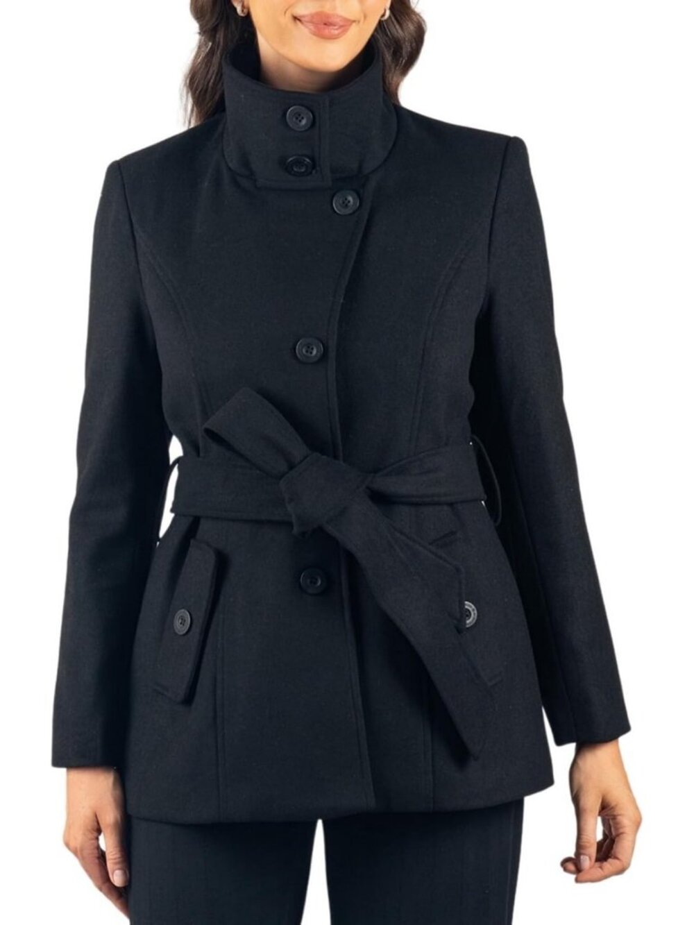 Cozy Women's Wool Blend 3-in-1 Peacoat with Removable Belt & Convertible Funnel